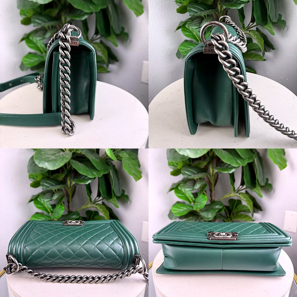 Authentic Chanel Boy Bag Medium Quilted Lambskin Green Ruthenium Hardware - 05_extra.jpg