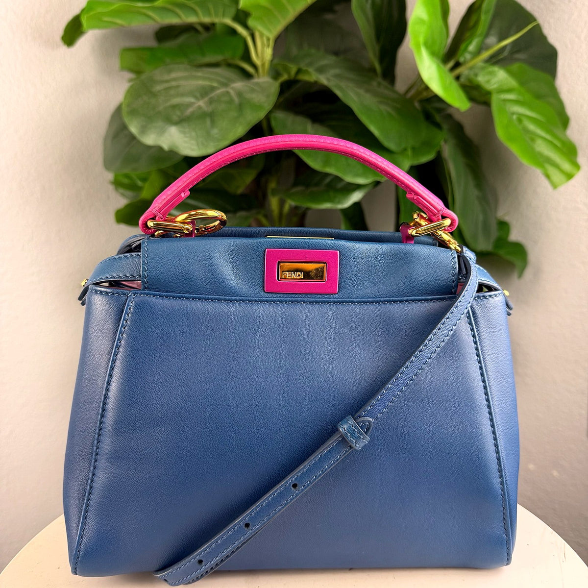 Authentic Fendi Peekaboo Micro Blue Leather Handbag with Pink Accents - 01_photo.jpg