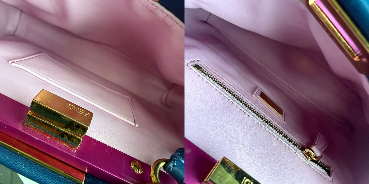 Authentic Fendi Peekaboo Micro Blue Leather Handbag with Pink Accents - 05_inside.jpg