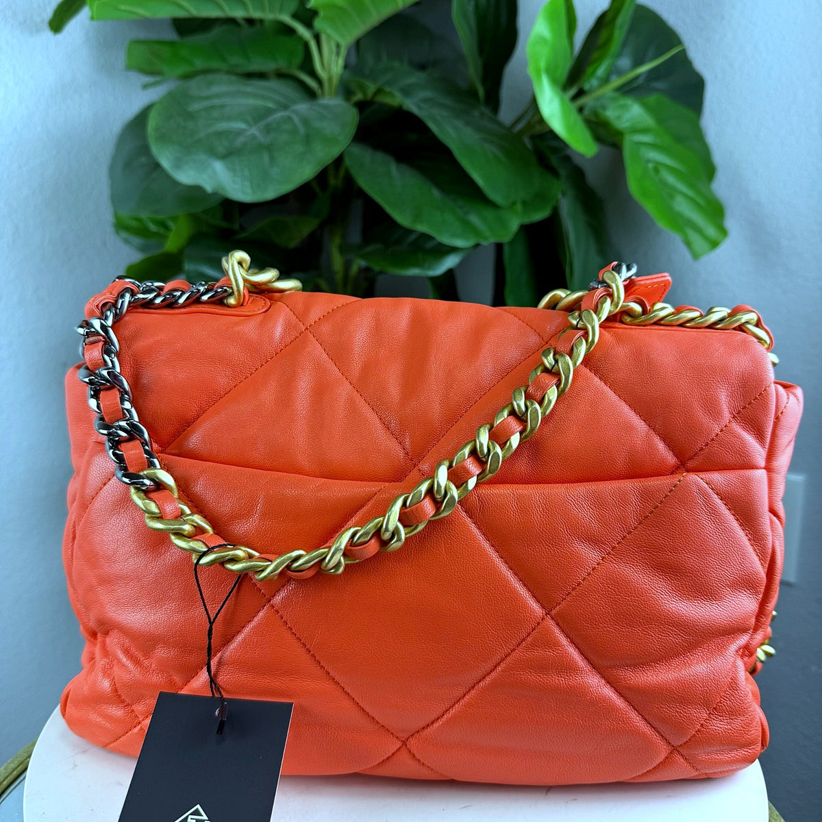 Authentic Chanel 19 Small Flap Bag Orange Quilted Lambskin Gold Hardware - 02_photo.jpg