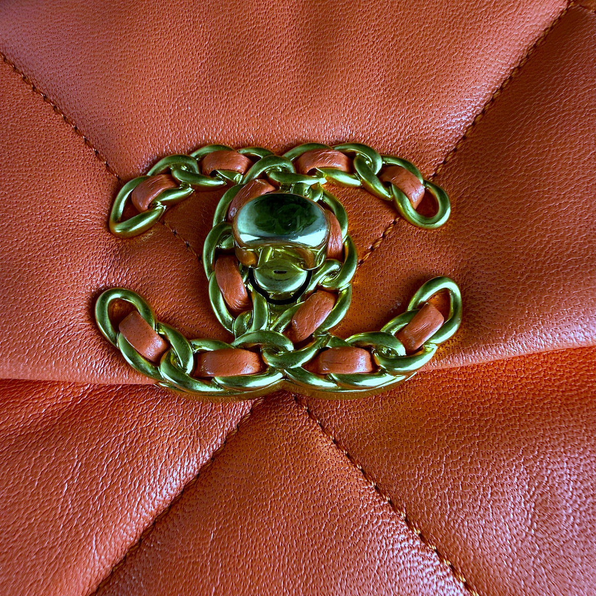 Authentic Chanel 19 Small Flap Bag Orange Quilted Lambskin Gold Hardware - 03_photo.jpg