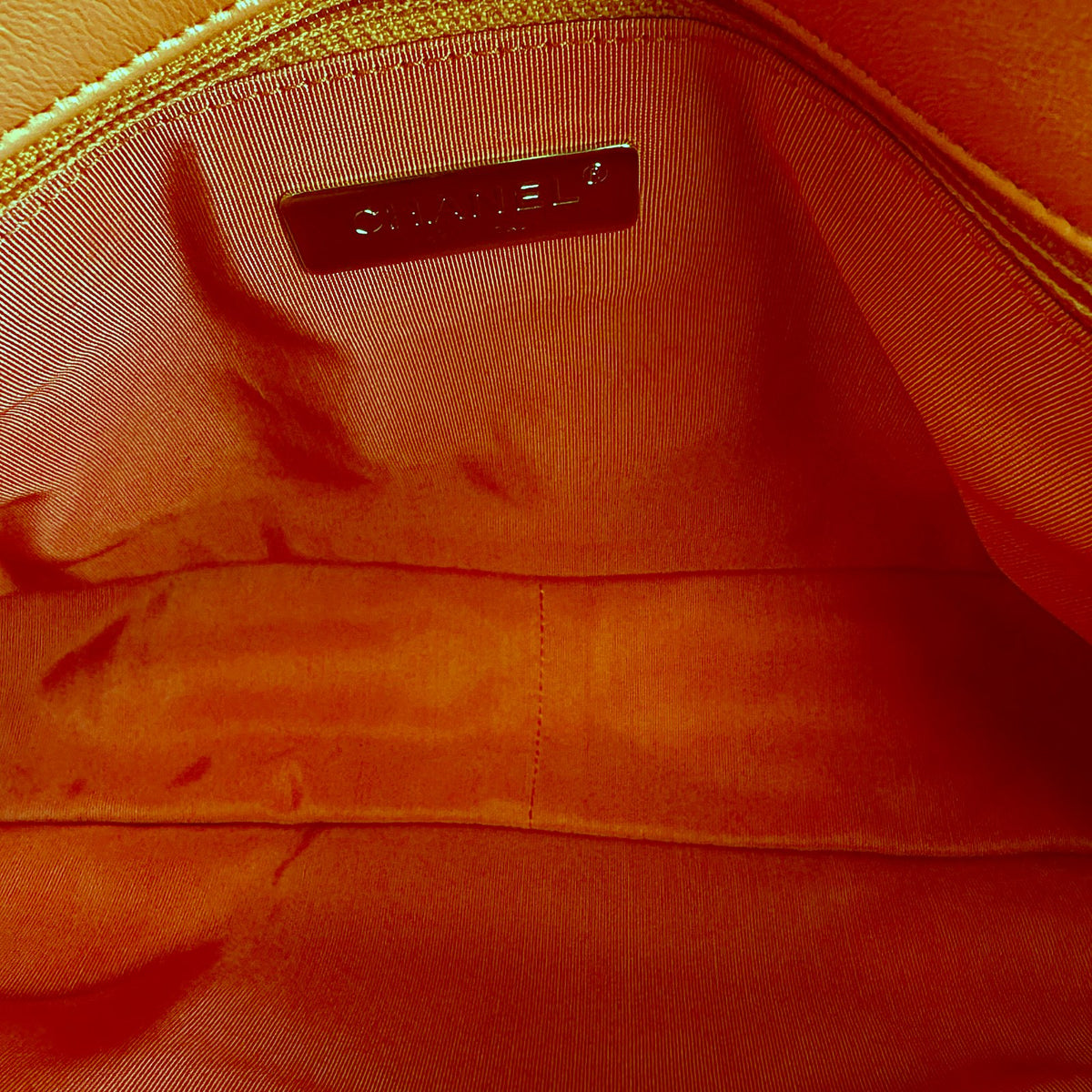 Authentic Chanel 19 Small Flap Bag Orange Quilted Lambskin Gold Hardware - 05_inside.jpg