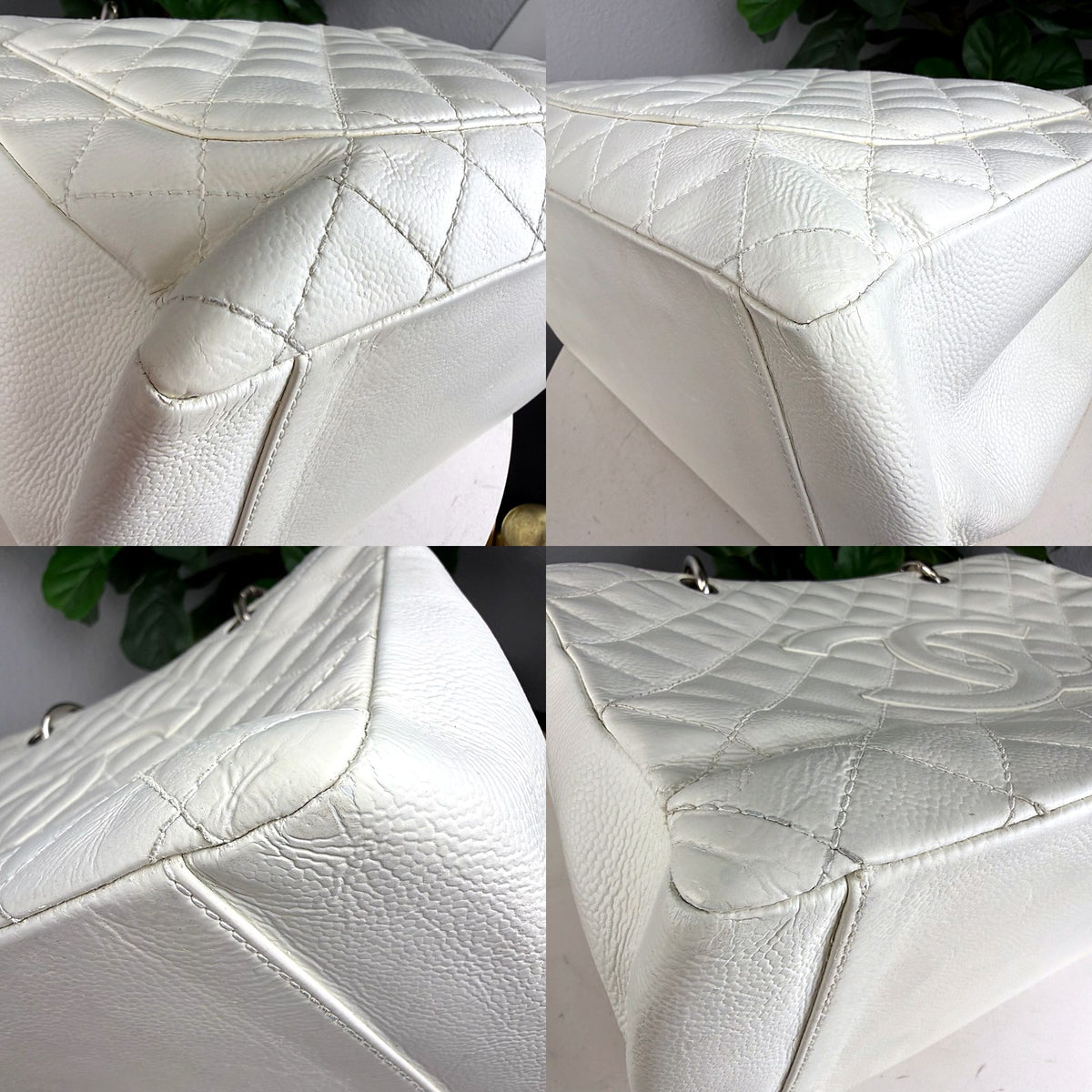 Authentic Chanel Grand Shopping Tote White Caviar Leather Silver Hardware - 03_corners.jpg