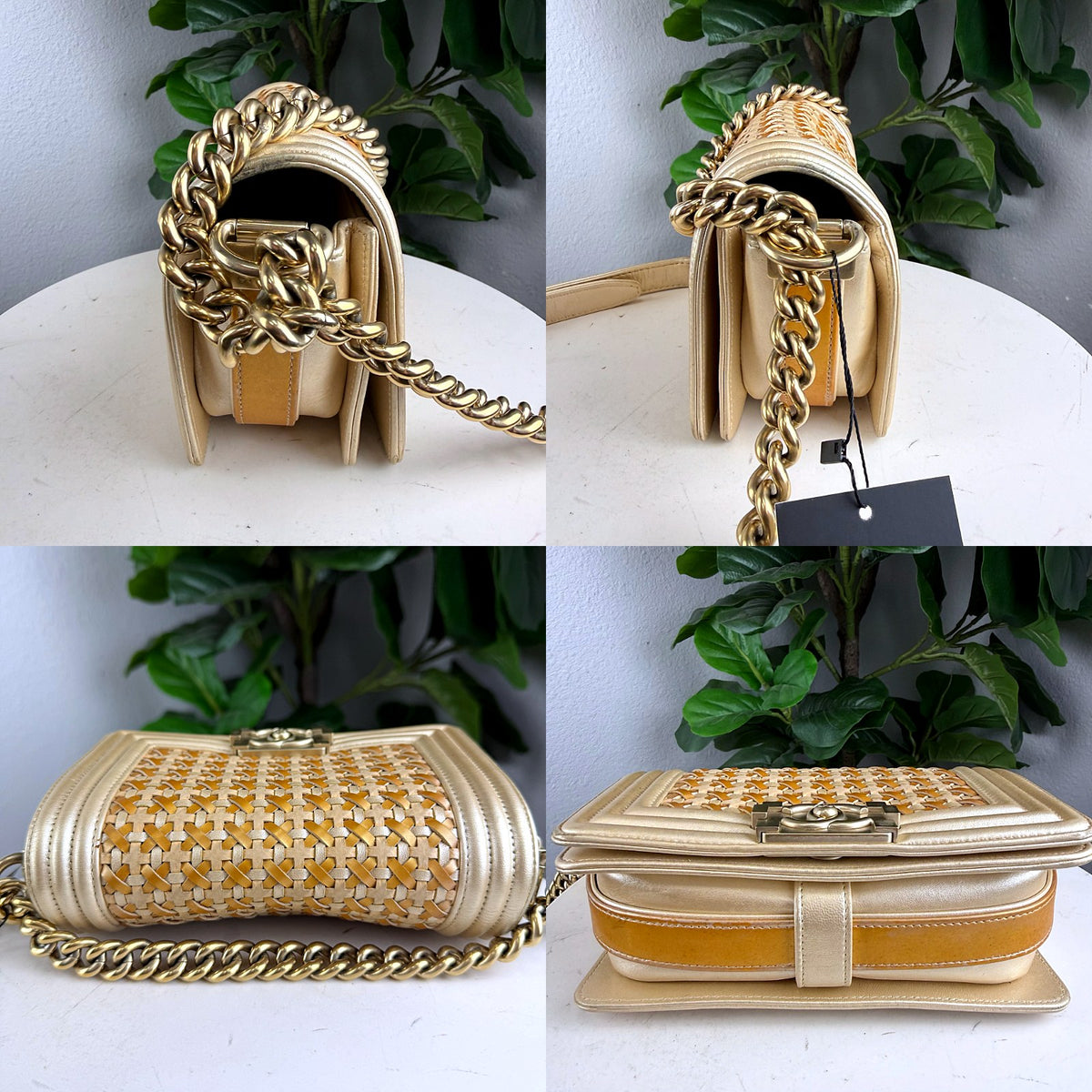 Authentic Chanel Boy Bag Medium Woven Metallic Gold Leather Crossbody - 04_extra.jpg