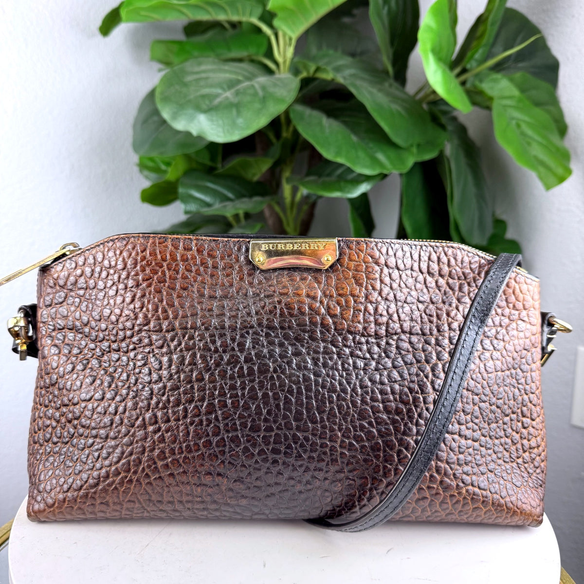 Authentic Burberry Small Peyton Crossbody Bag Metallic Bronze Pebbled Leather - 01_front.jpg