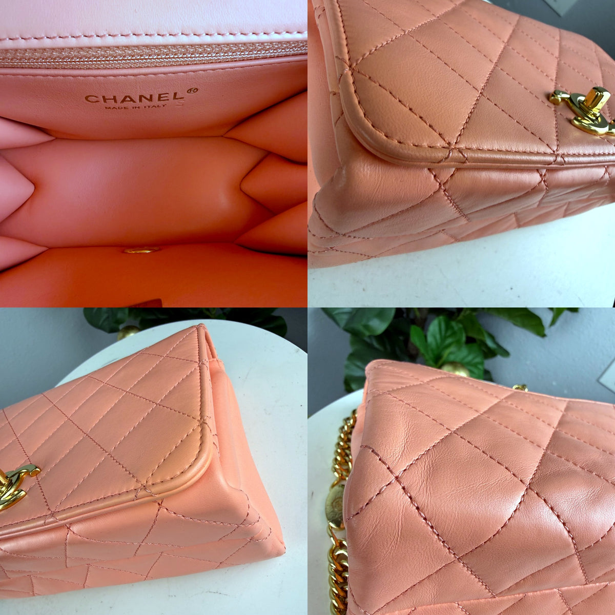 Authentic Chanel Trendy CC Flap Bag Small Coral Pink Lambskin Gold Hardware - 03_detail_1.jpg