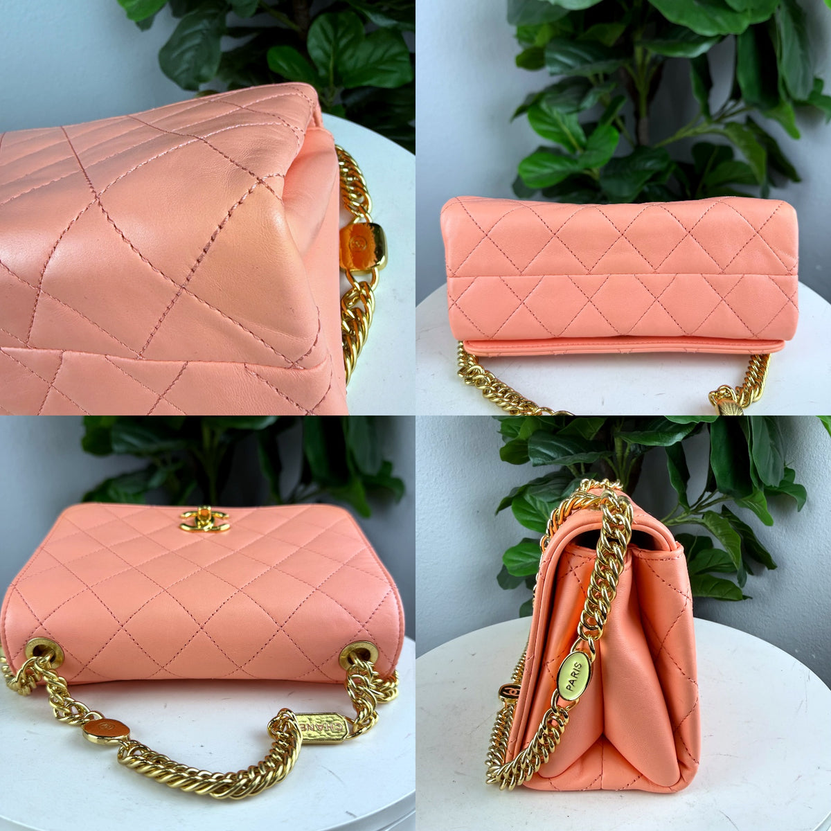 Authentic Chanel Trendy CC Flap Bag Small Coral Pink Lambskin Gold Hardware - 04_detail_2.jpg