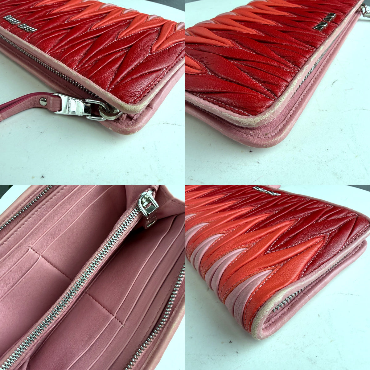 Authentic Miu Miu Matelassé Leather Bi-Color Continental Wallet Pink Red - 03_detail_1.jpg