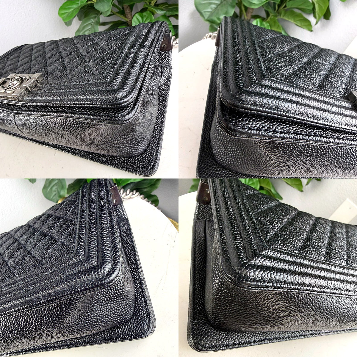 Authentic Chanel Boy Bag Medium Caviar Leather Quilted Silver Hardware Black - 03_corners.jpg