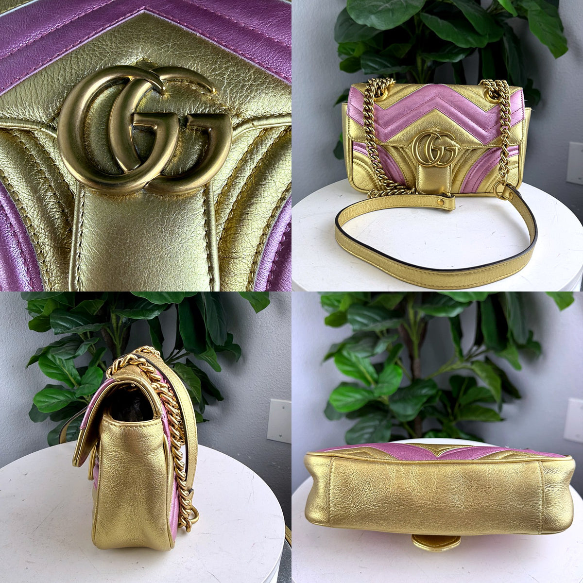 Authentic Gucci GG Marmont Small Matelassé Chevron Metallic Gold Pink Bag - 04_extra_1.jpg