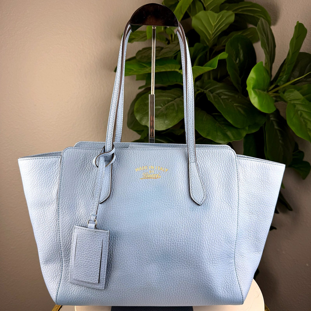 Authentic Gucci Swing Medium Pebbled Tote Bag Blue Grey Leather - 01_photo.jpg