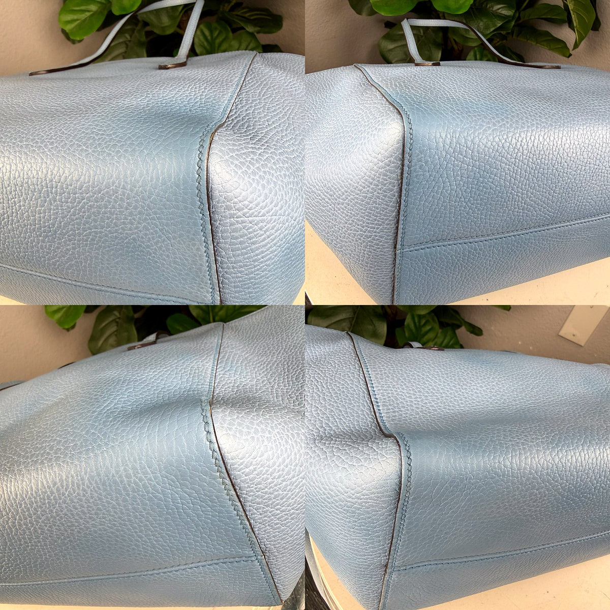 Authentic Gucci Swing Medium Pebbled Tote Bag Blue Grey Leather - 03_corners.jpg