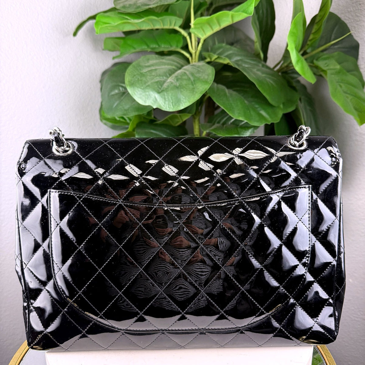 Authentic Chanel Classic Flap Medium Black Patent Leather Silver Hardware - 02_photo.jpg