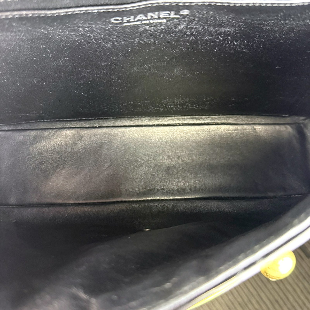 Authentic Chanel Classic Flap Medium Black Patent Leather Silver Hardware - 05_inside.jpg