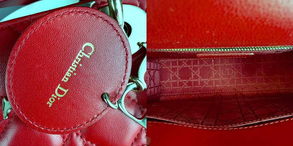 Authentic Dior Lady Dior Medium Red Lambskin Cannage Quilted Bag - 04_inside.jpg