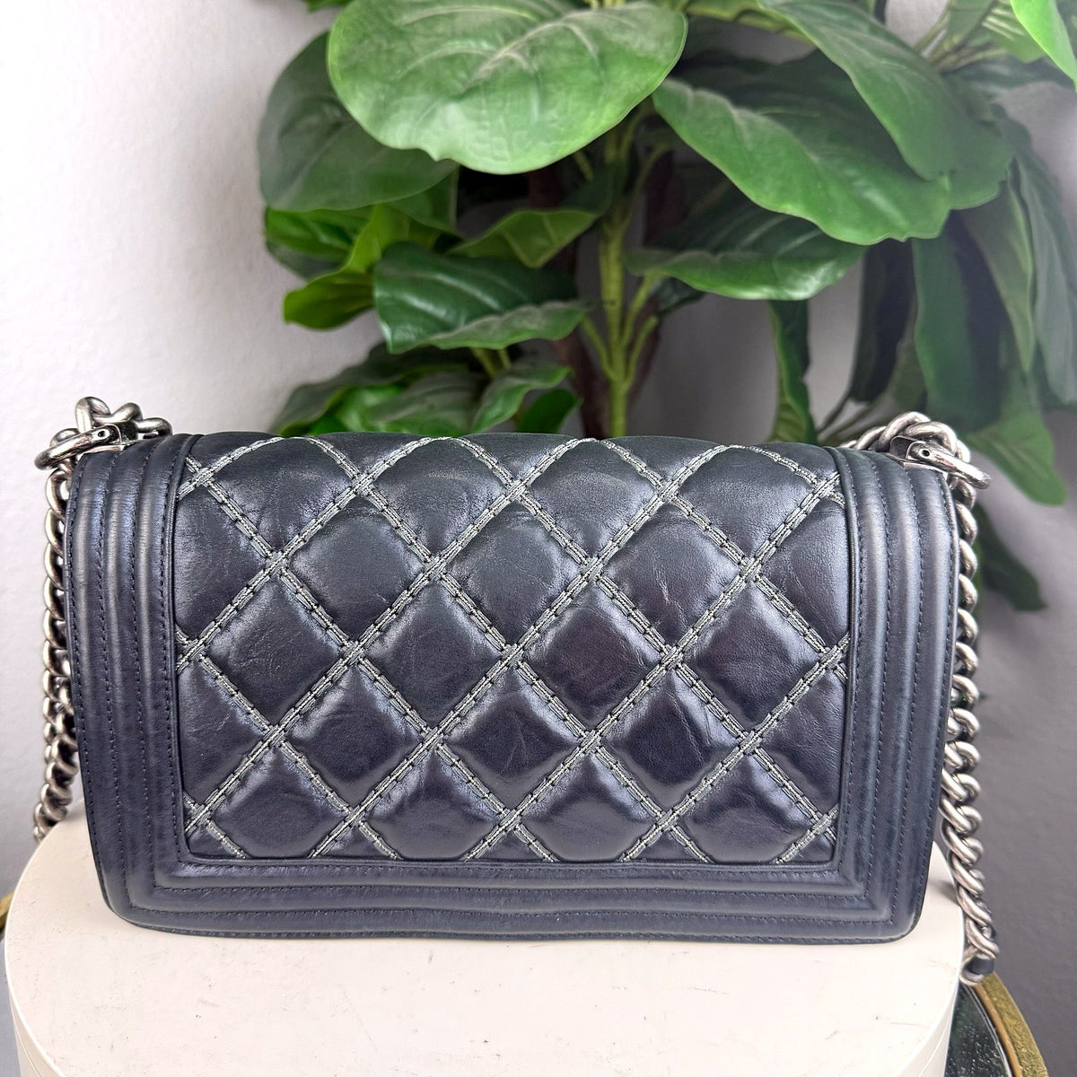 Authentic Chanel Boy Bag Medium Quilted Lambskin Ruthenium Hardware Black - 02_photo.jpg