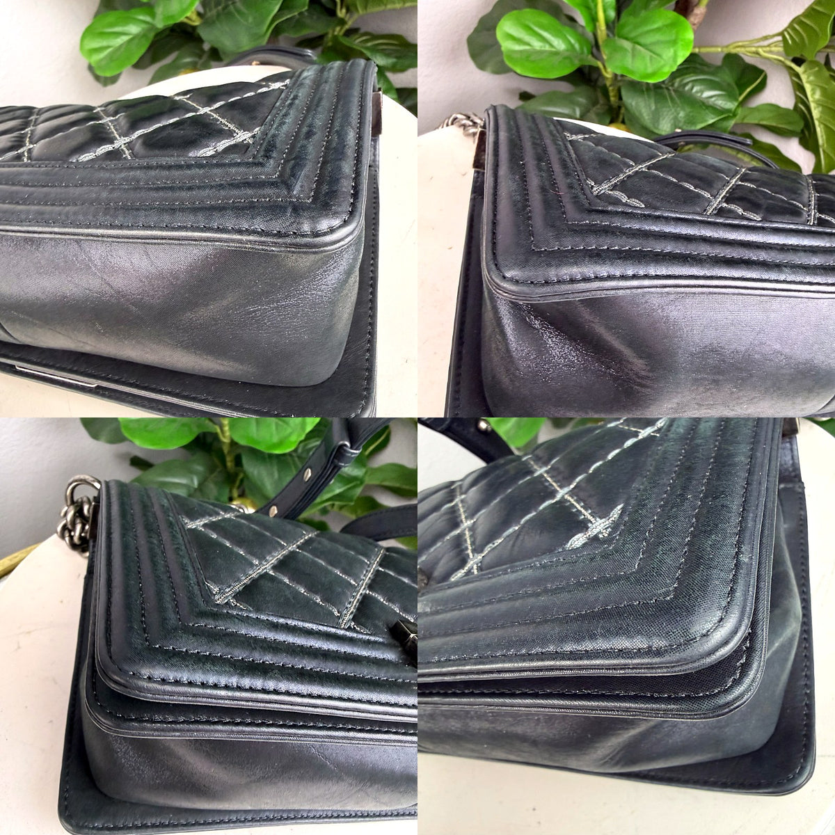 Authentic Chanel Boy Bag Medium Quilted Lambskin Ruthenium Hardware Black - 03_corners.jpg
