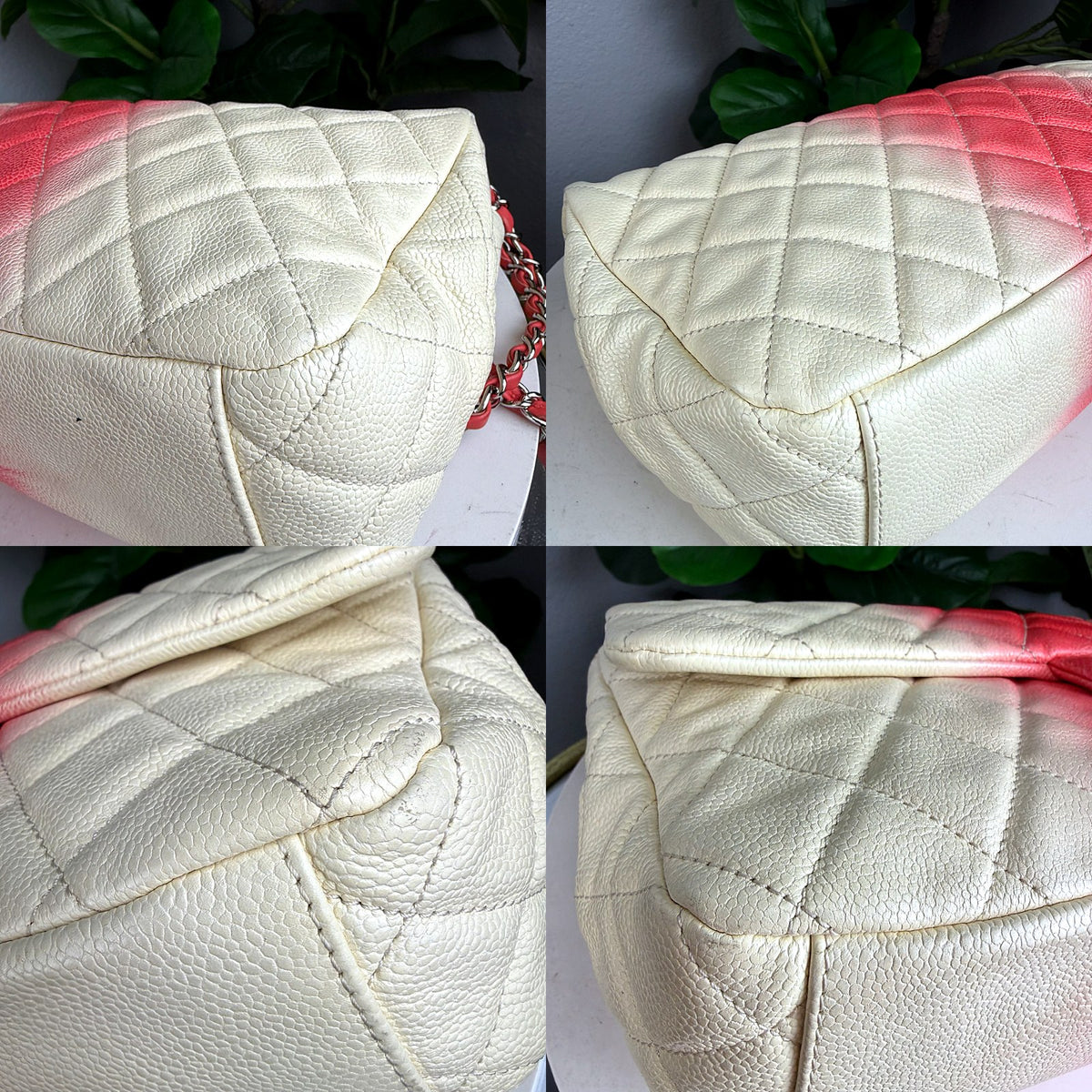 Authentic Chanel Classic Flap Medium Quilted Caviar Ombré Pink Coral Beige Bag - 03_corners.jpg