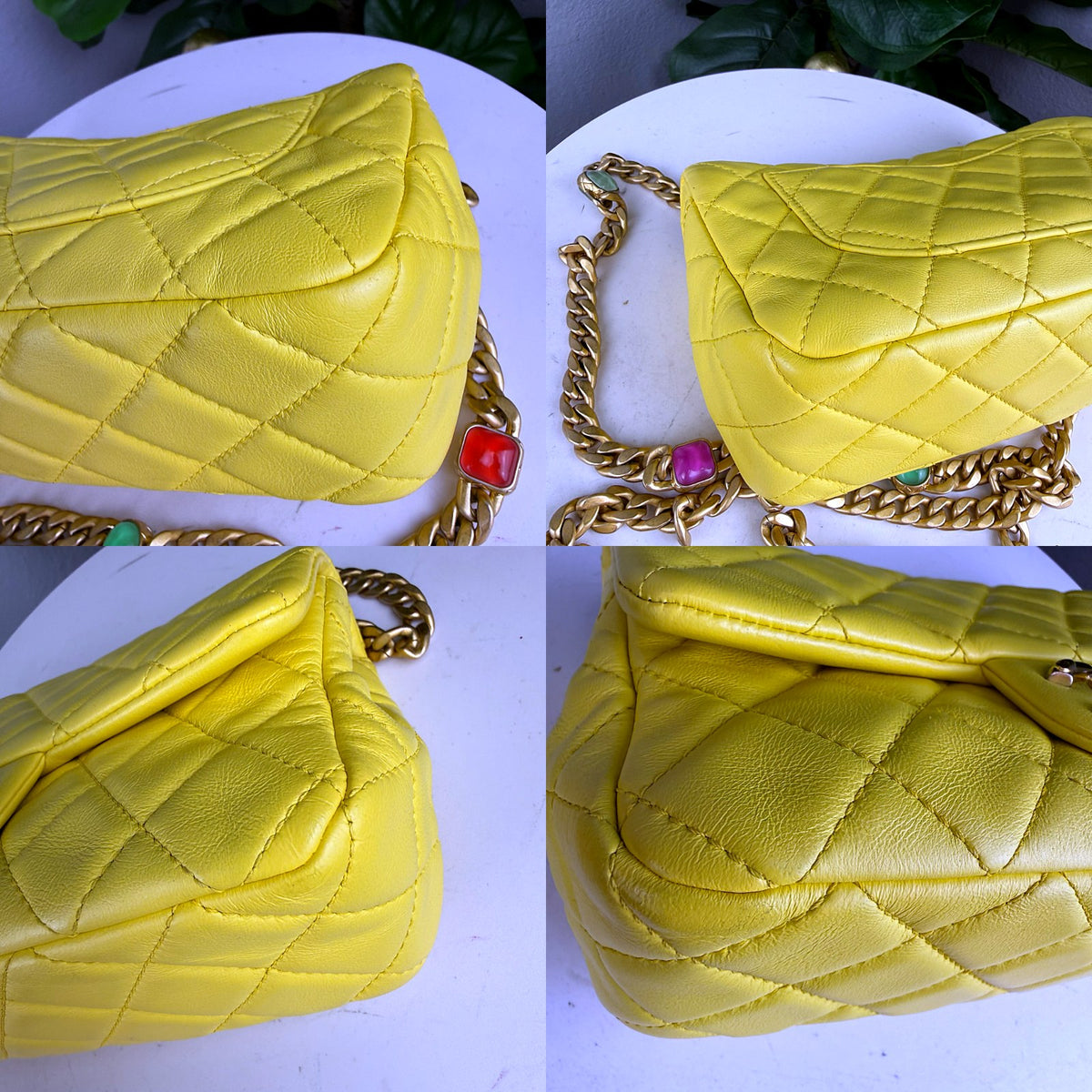 Authentic Chanel Yellow Quilted Lambskin Mini Rectangular Flap Bag Gold Hardware - 03_corners.jpg
