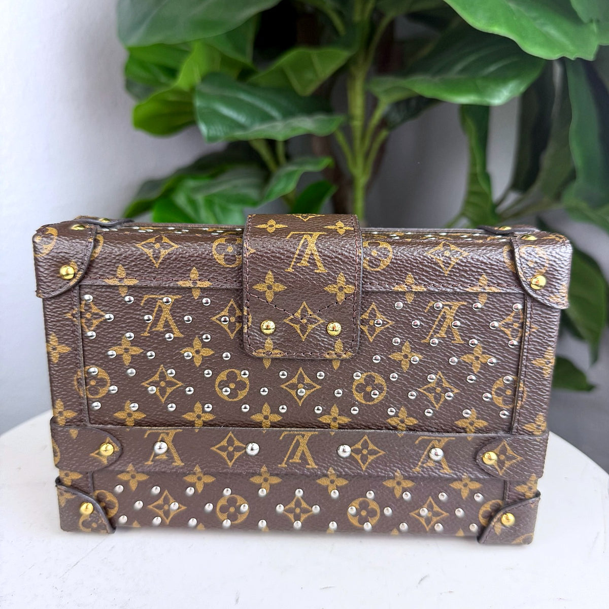 Authentic Louis Vuitton Monogram Petite Malle Trunk Clutch with Studs - 02_photo.jpg