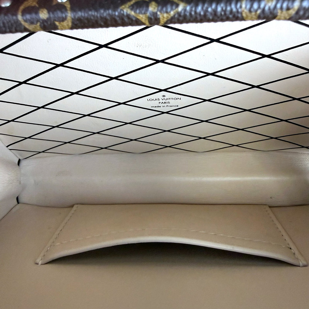 Authentic Louis Vuitton Monogram Petite Malle Trunk Clutch with Studs - 04_inside.jpg