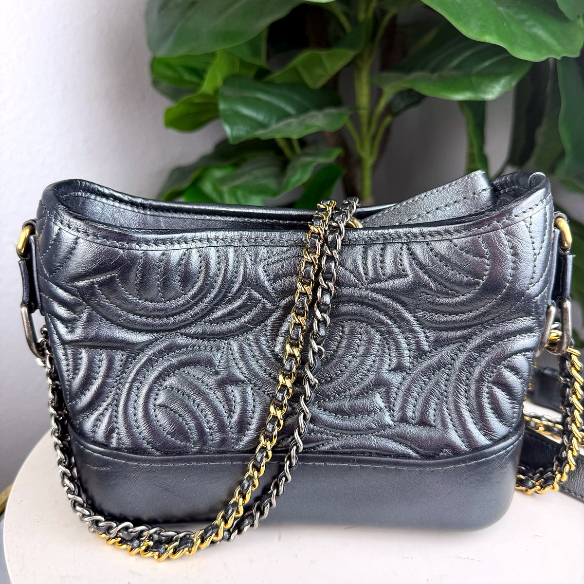 Authentic Chanel Gabrielle Small Hobo Black Quilted Calfskin Aged Gold Silver Hardware - 02_photo.jpg
