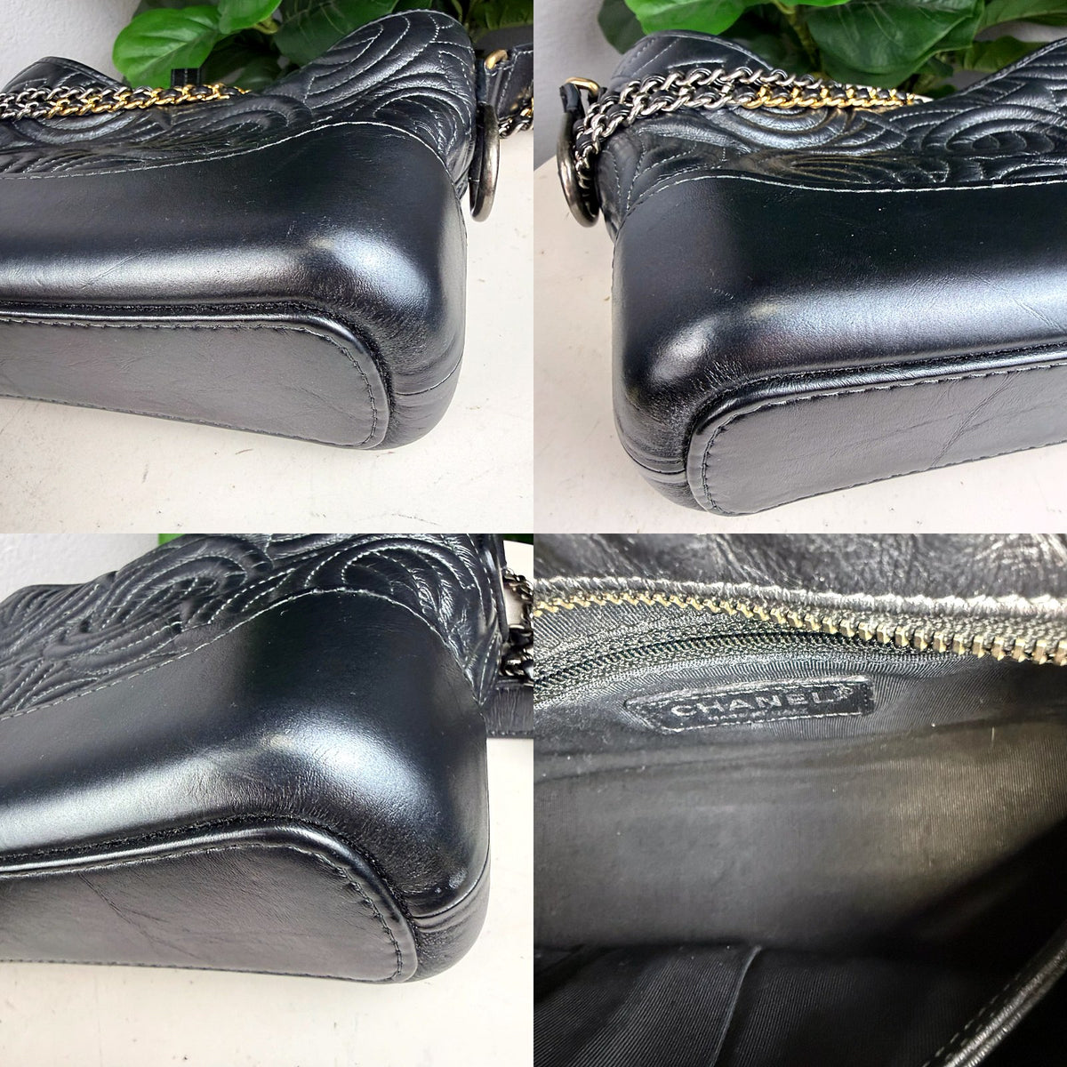 Authentic Chanel Gabrielle Small Hobo Black Quilted Calfskin Aged Gold Silver Hardware - 03_corners.jpg