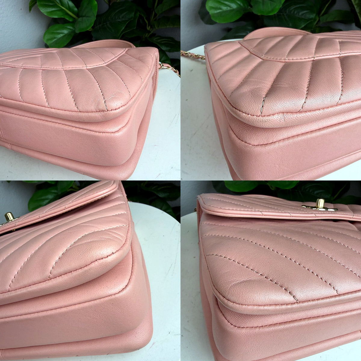 Authentic Chanel Pink Chevron Quilted Trendy CC Small Top Handle Flap Bag - 03_corners.jpg