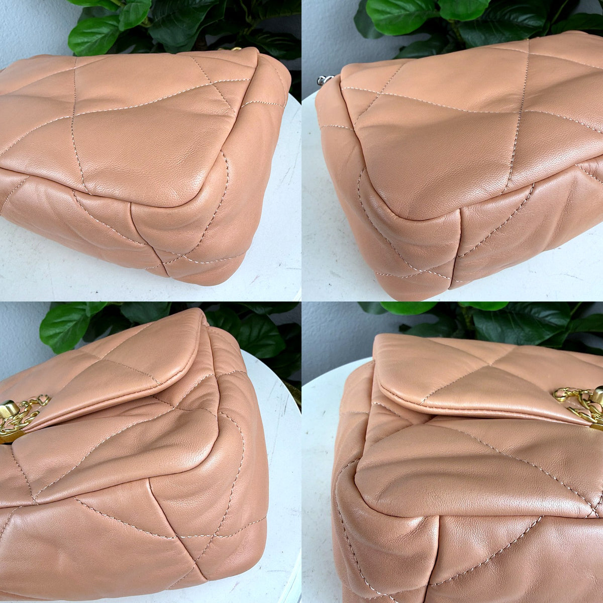 Authentic Chanel 19 Medium Flap Bag in Peach Quilted Lambskin with Mixed Hardware - 03_corners.jpg