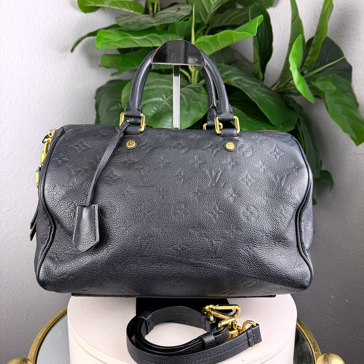 Authentic Louis Vuitton Speedy 30 Empreinte Noir Black Leather Satchel - 01_photo.jpg