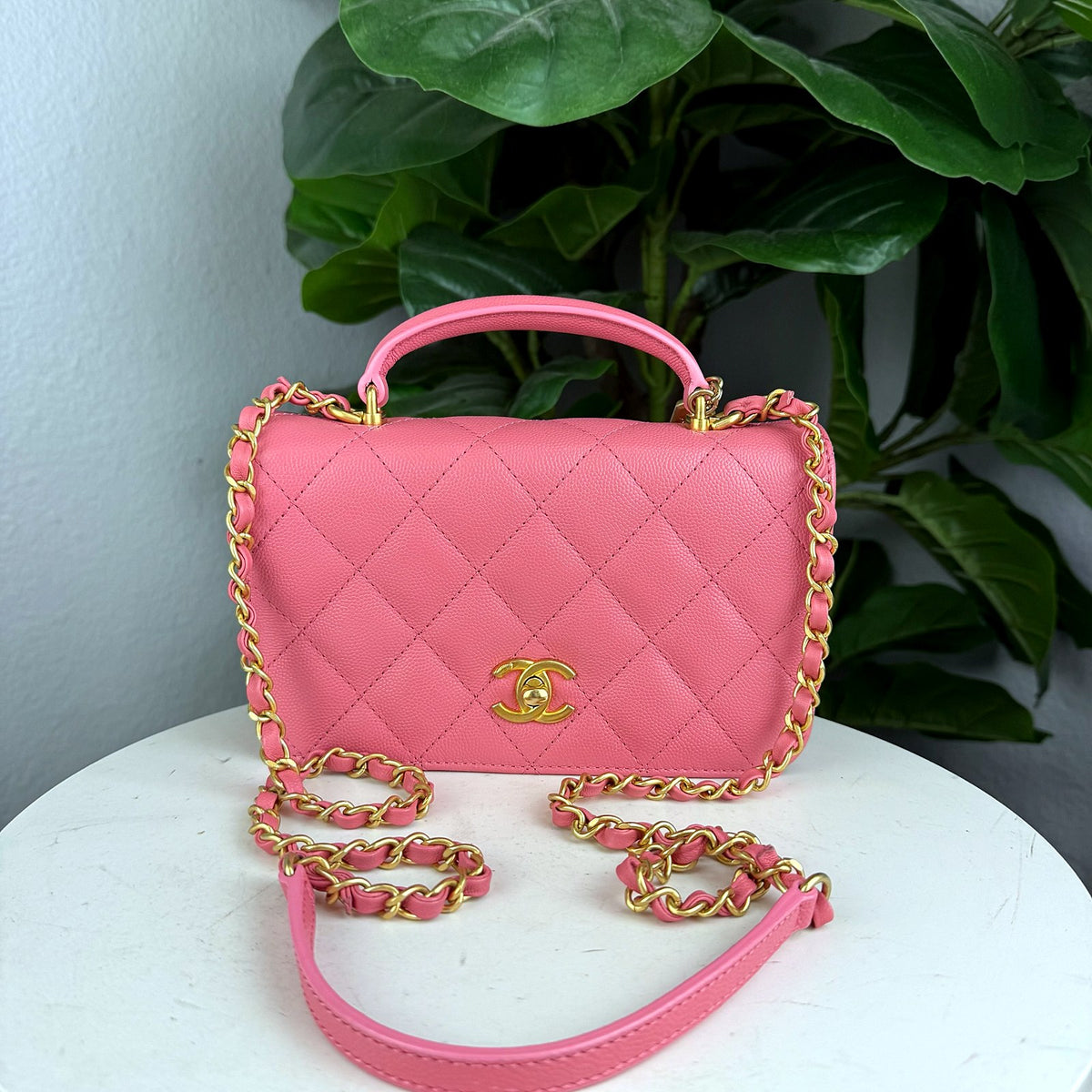 Authentic Chanel Pink Quilted Caviar Small Flap Bag with Top Handle - 01_photo.jpg