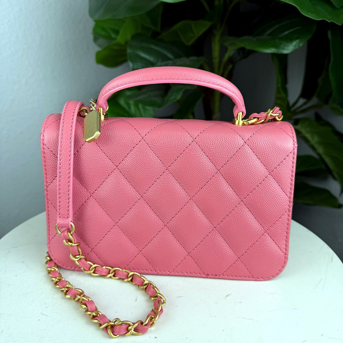 Authentic Chanel Pink Quilted Caviar Small Flap Bag with Top Handle - 02_photo.jpg