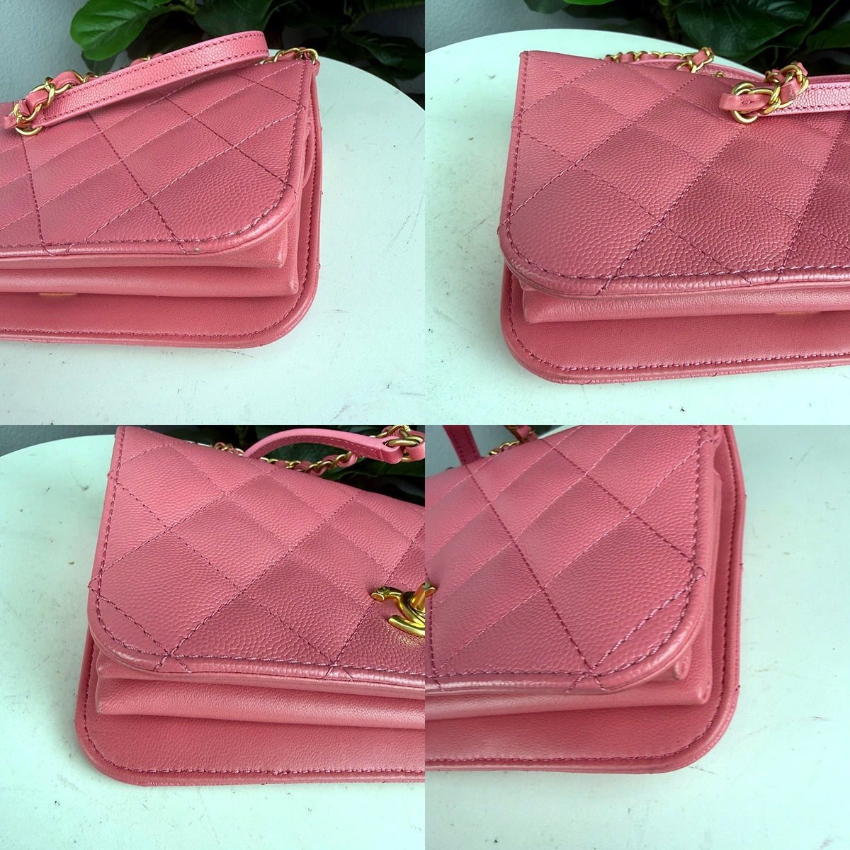 Authentic Chanel Pink Quilted Caviar Small Flap Bag with Top Handle - 03_corners.jpg