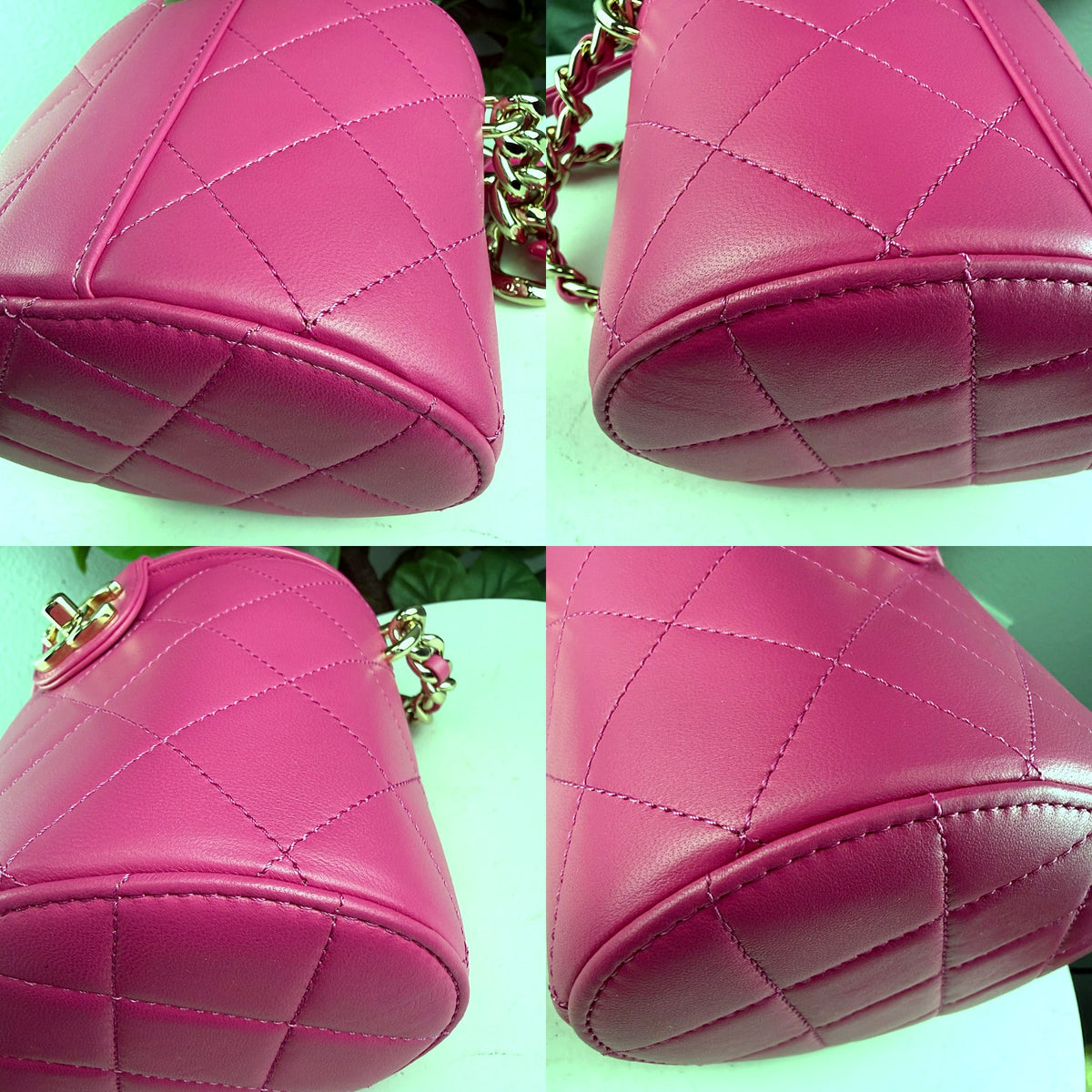 Authentic Chanel Pink Lambskin Quilted CC Vanity Case with Chain Strap - 03_corners.jpg
