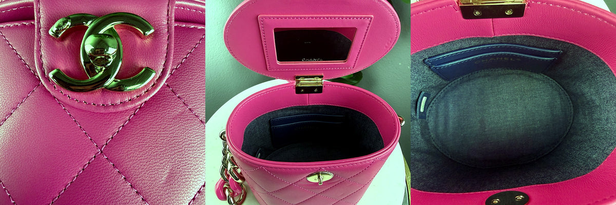 Authentic Chanel Pink Lambskin Quilted CC Vanity Case with Chain Strap - 04_inside.jpg