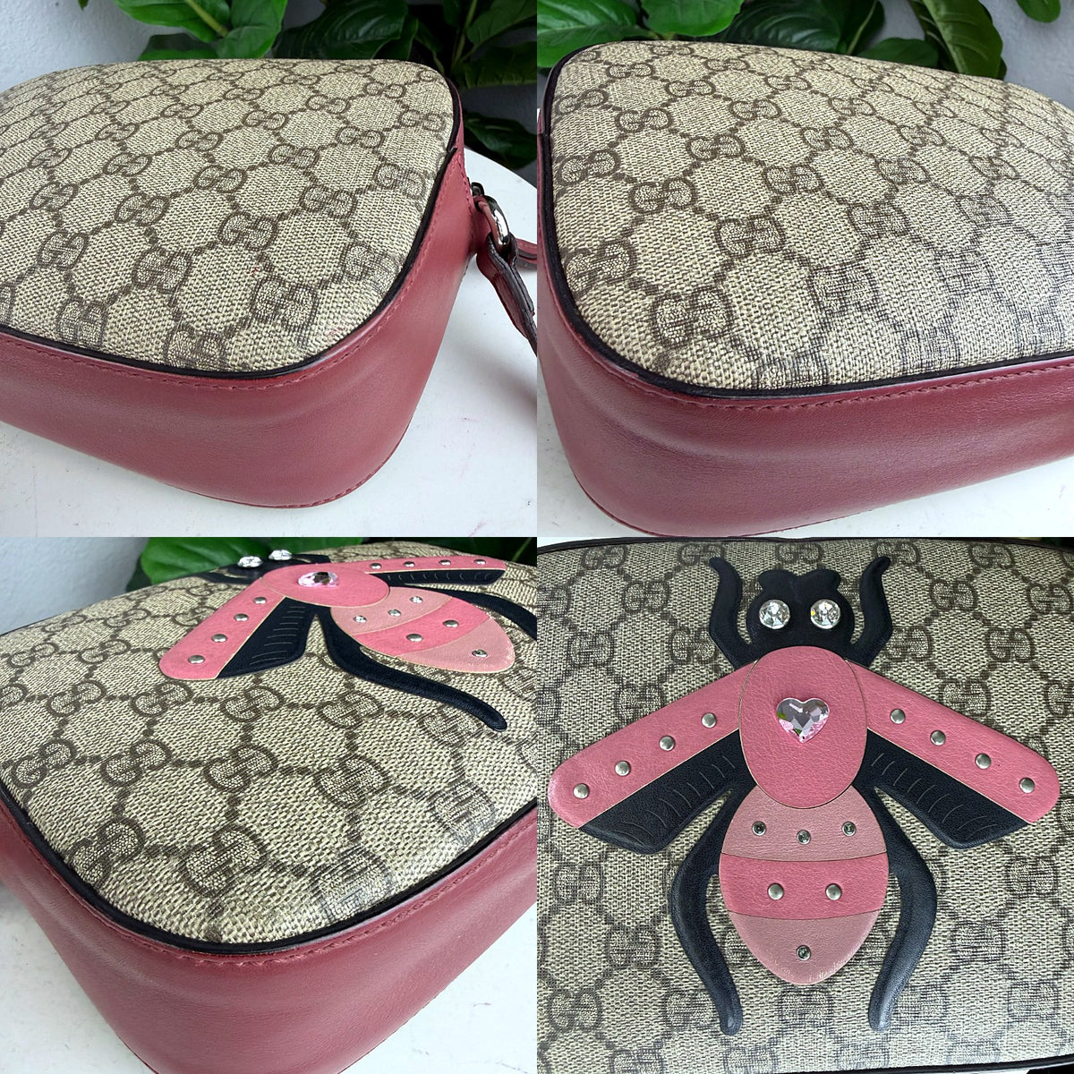 Authentic Gucci GG Supreme Bee Camera Bag Crossbody Pink - 03_corners.jpg
