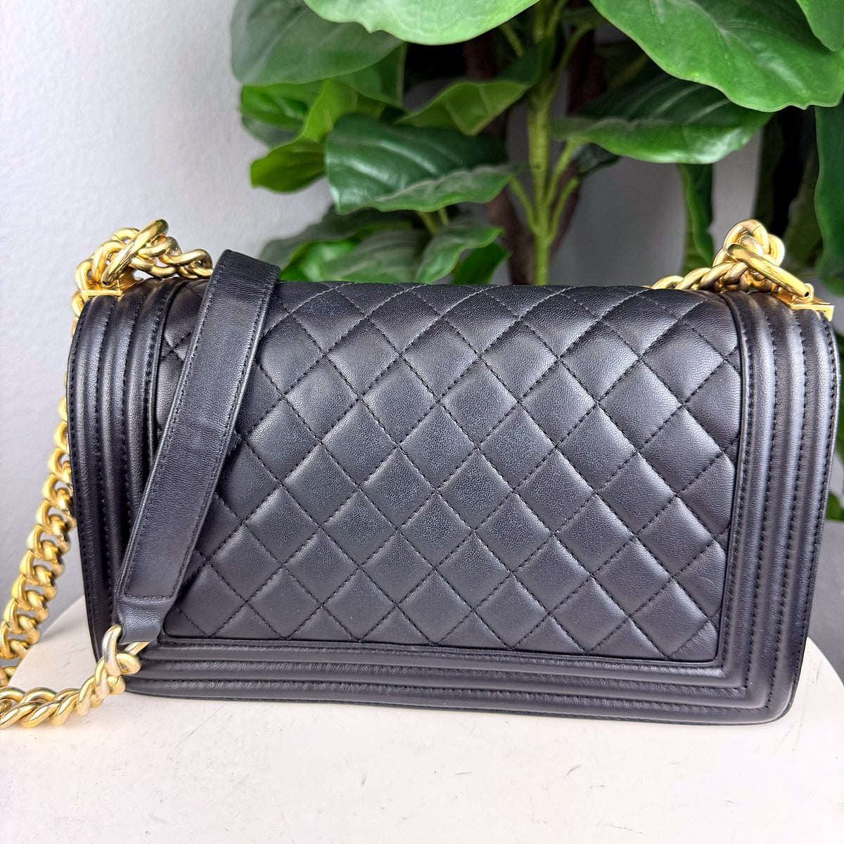 Authentic Chanel Boy Bag Medium Quilted Lambskin Black Gold Hardware - 02_photo.jpg