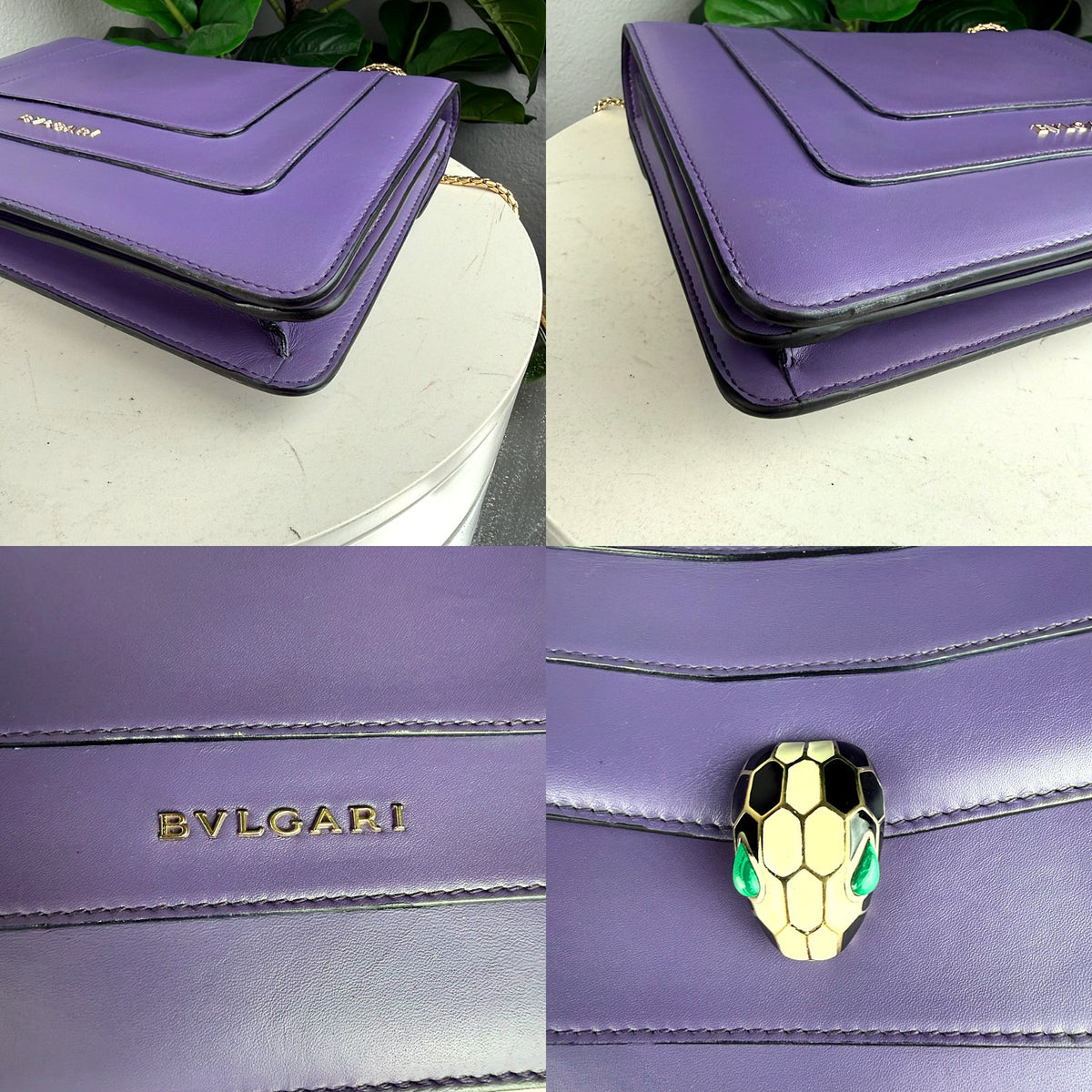 Authentic Bvlgari Serpenti Forever Medium Flap Bag Purple Leather Gold Chain - 03_corners.jpg