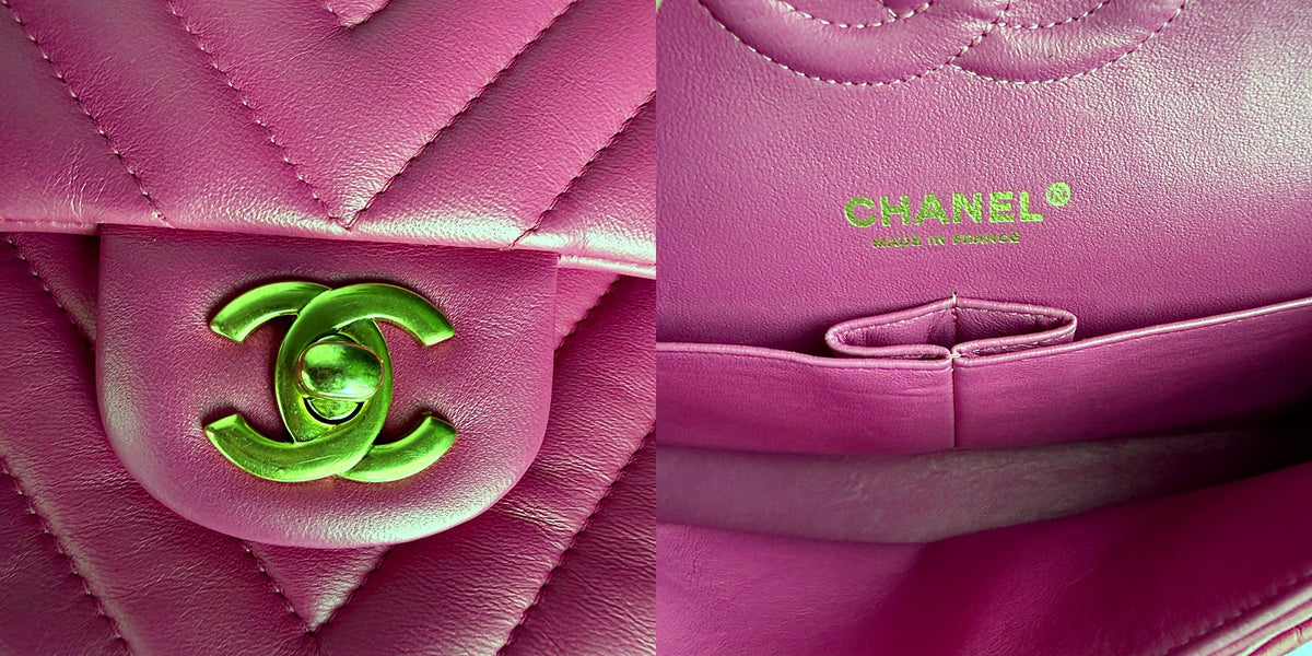 Authentic Chanel Medium Classic Flap Bag Pink Chevron Lambskin Gold Hardware - 04_inside.jpg
