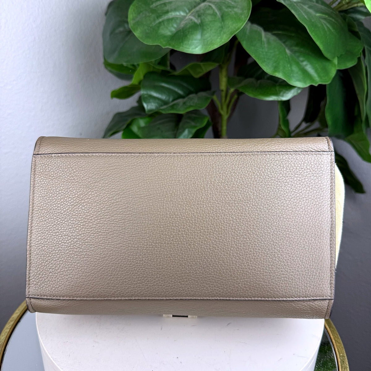 Authentic Celine Small Trapeze Tricolor Beige Tan Yellow Leather Satchel - 02_photo.jpg