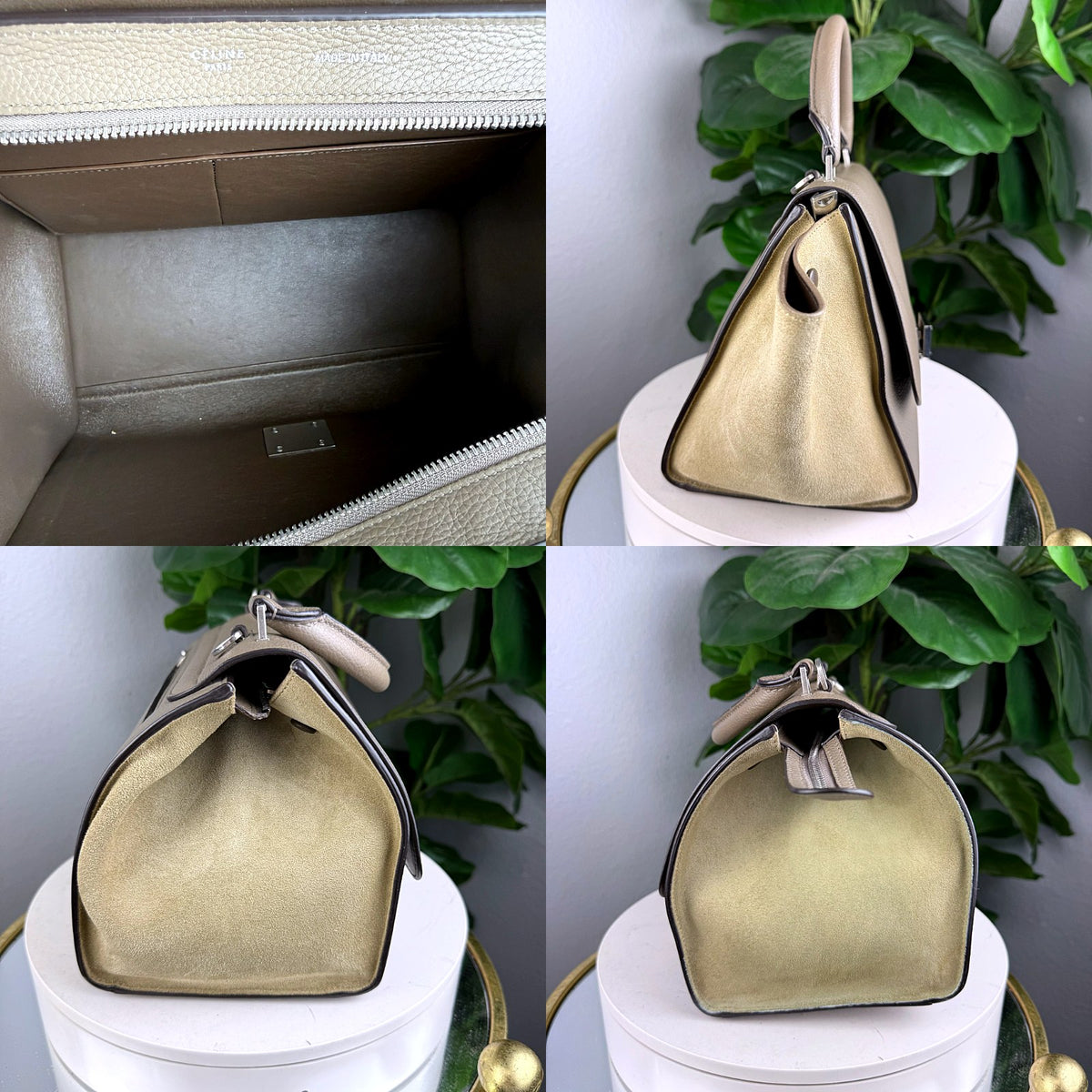 Authentic Celine Small Trapeze Tricolor Beige Tan Yellow Leather Satchel - 04_extra.jpg