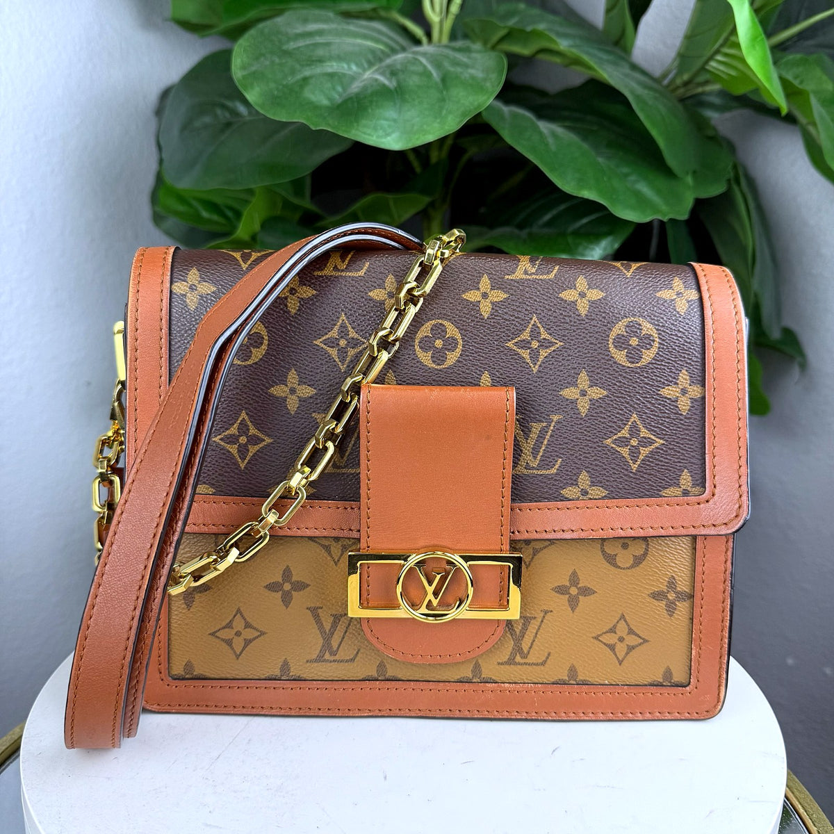 Authentic Louis Vuitton Dauphine MM Monogram Reverse Canvas Shoulder Bag - 01_photo.jpg