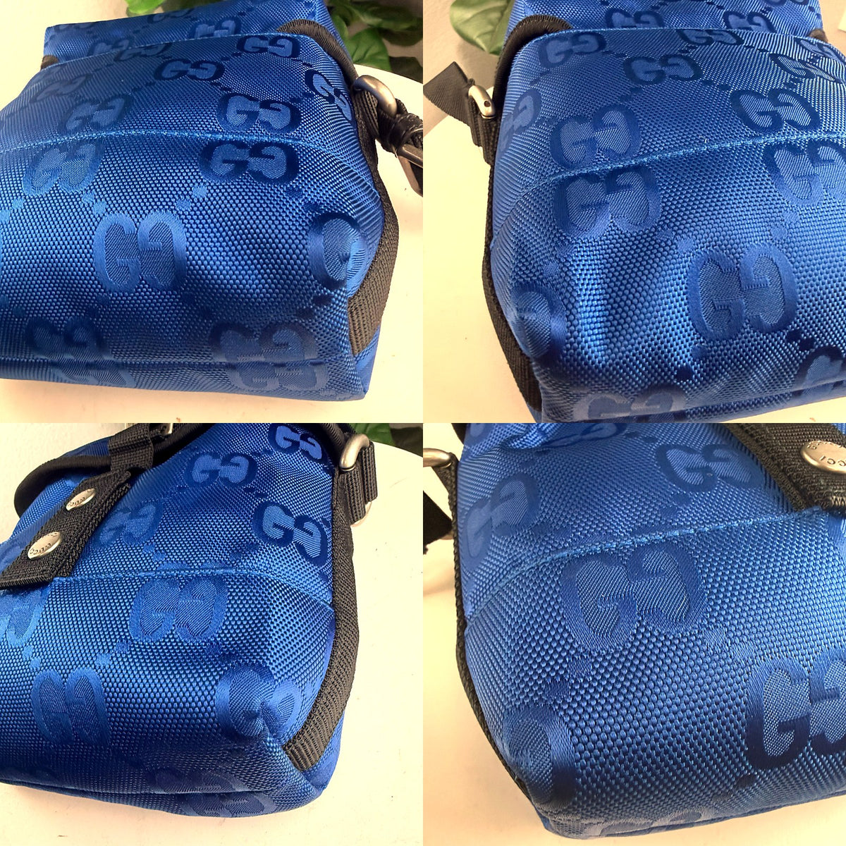 Authentic Gucci GG Supreme Messenger Bag Blue Nylon Black Web Strap - 03_corners.jpg