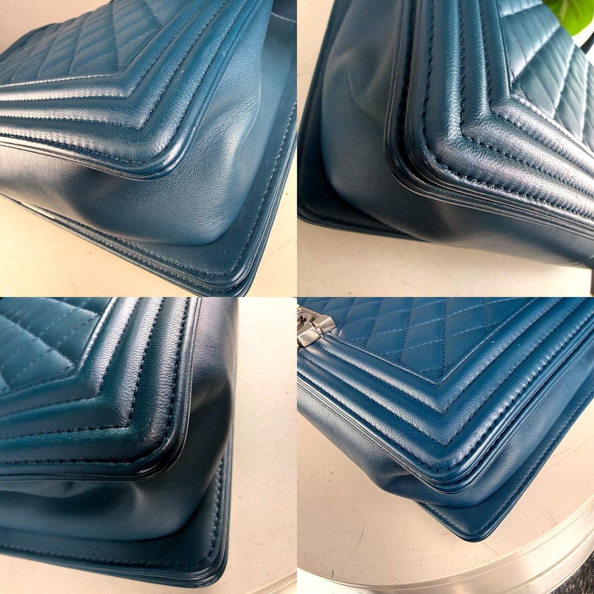 Authentic Chanel Boy Bag Medium Quilted Lambskin Blue Iridescent Silver Hardware - 03_corners.jpg