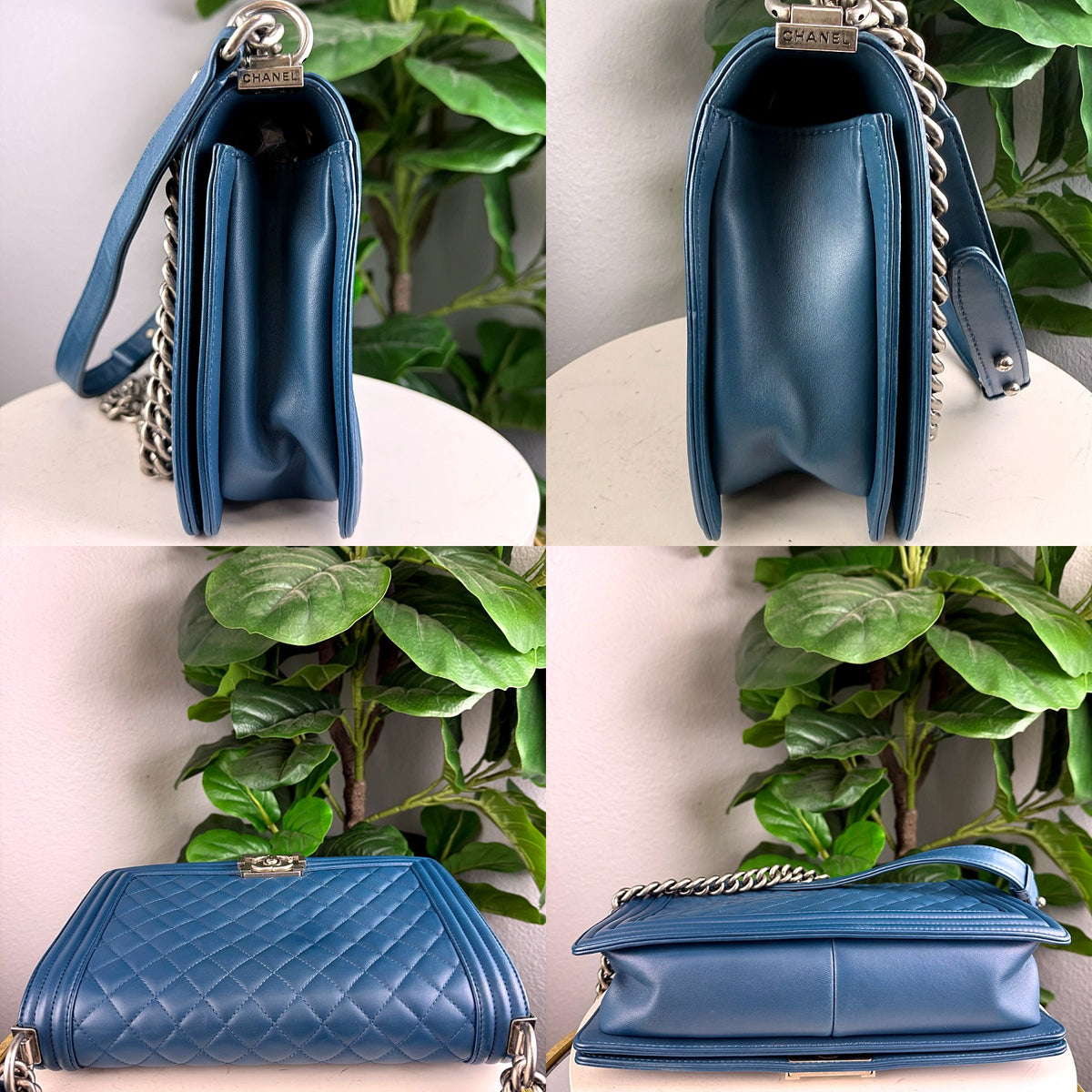 Authentic Chanel Boy Bag Medium Quilted Lambskin Blue Iridescent Silver Hardware - 05_extra.jpg