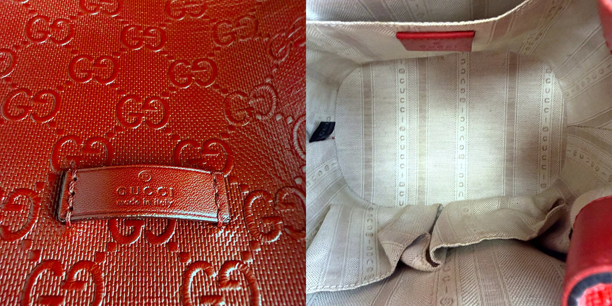 Authentic Gucci GG Signature Leather Bucket Bag Red with Studs - 04_inside.jpg