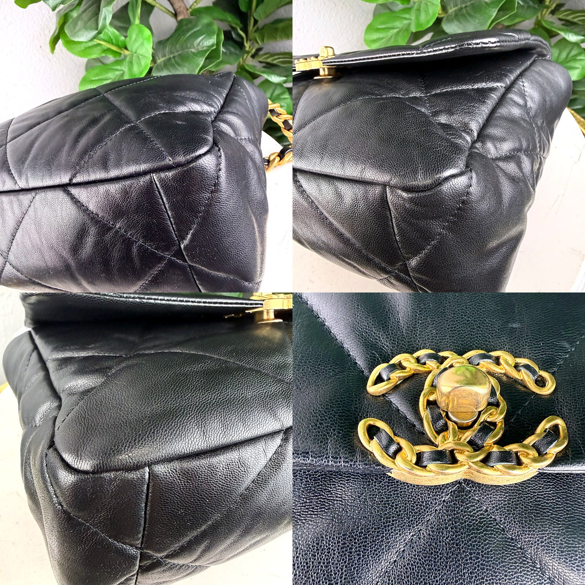 Authentic Chanel 19 Flap Bag Black Quilted Lambskin Gold Hardware - 03_corners.jpg