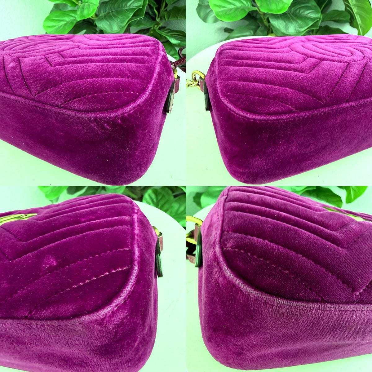 Authentic Gucci GG Marmont Matelassé Velvet Small Camera Bag Fuchsia Pink - 03_corners.jpg