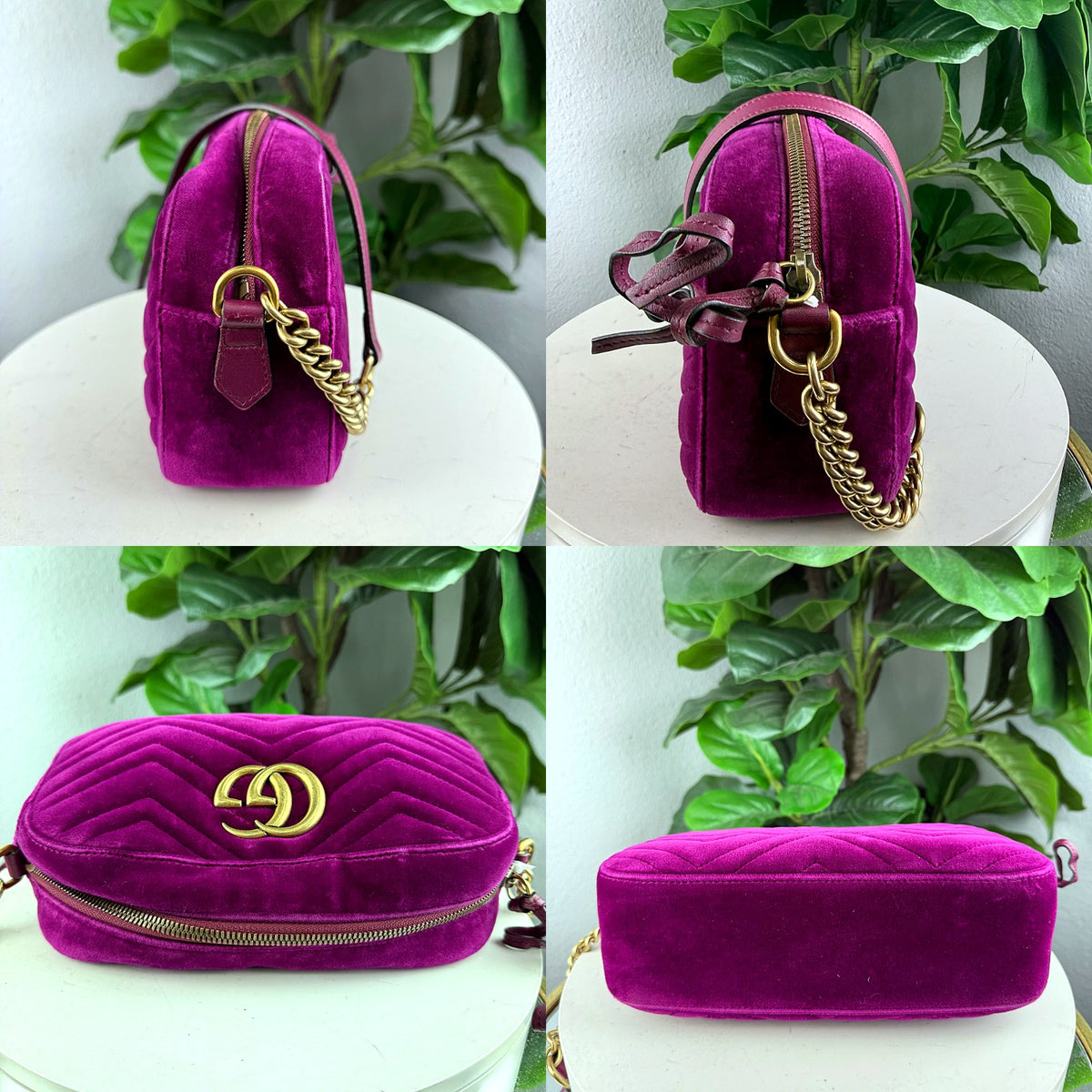 Authentic Gucci GG Marmont Matelassé Velvet Small Camera Bag Fuchsia Pink - 05_extra.jpg