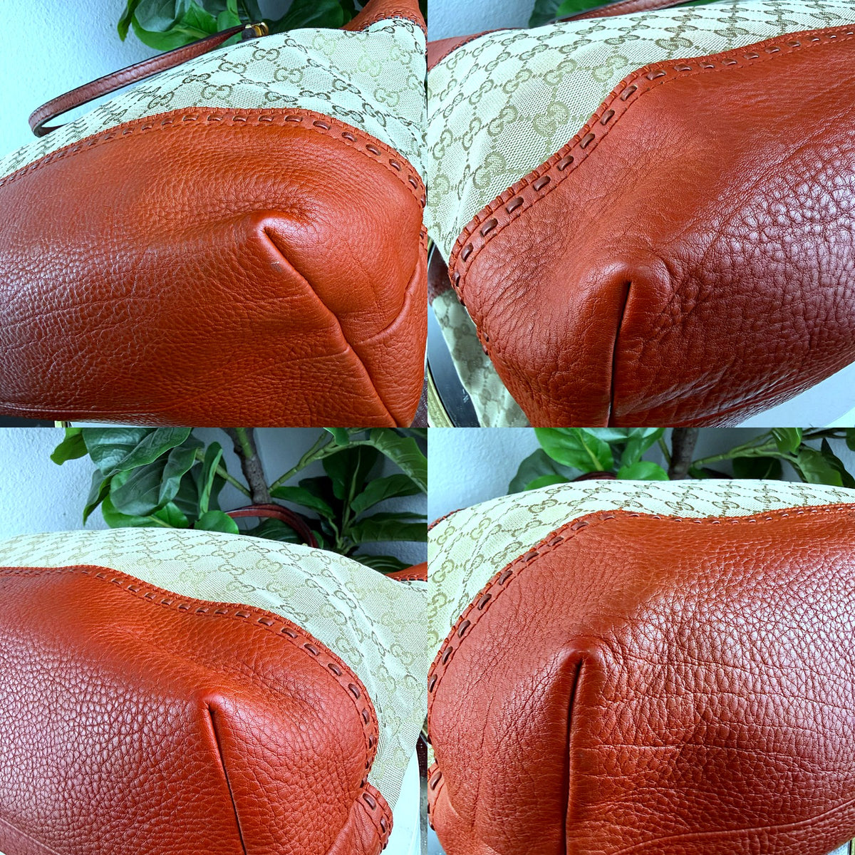 Authentic Gucci GG Canvas Bamboo Detail Tote with Orange Leather Trim - 02_corners.jpg